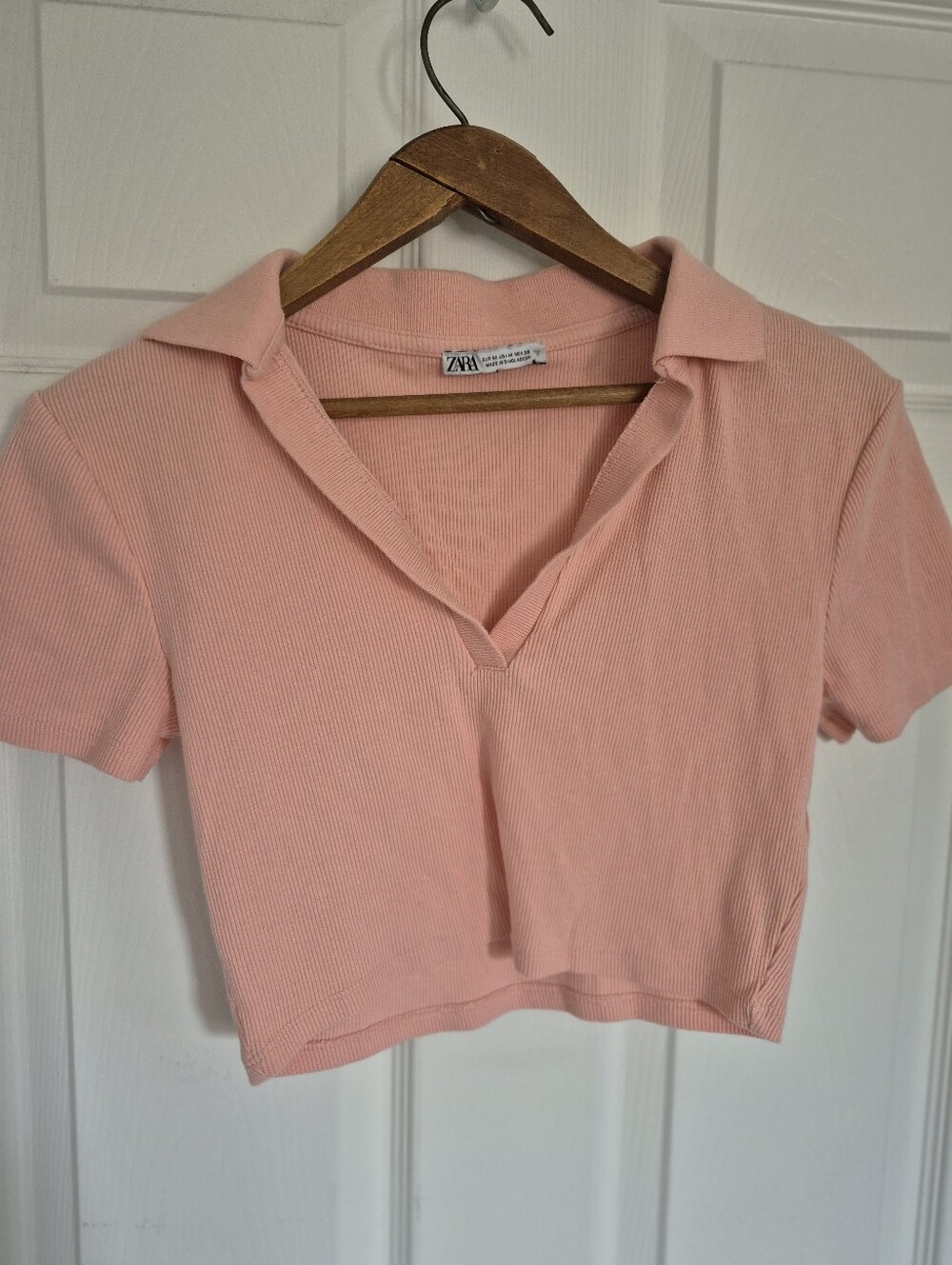Zara Blush Ribbed Polo Crop Top